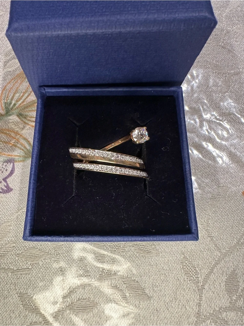 Swarovski Rose Spiral Ring with Floating Crystal Solitaire - 5257535 - NIB
